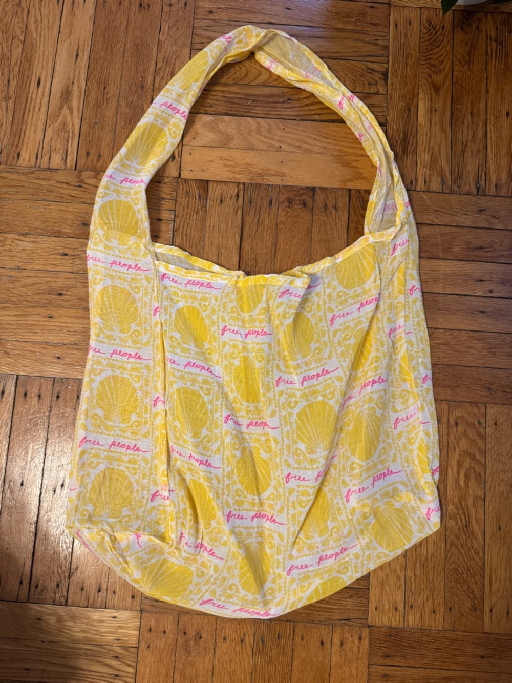 Free People Yellow and Pink Shell-Print Shoulder Tote LARGE